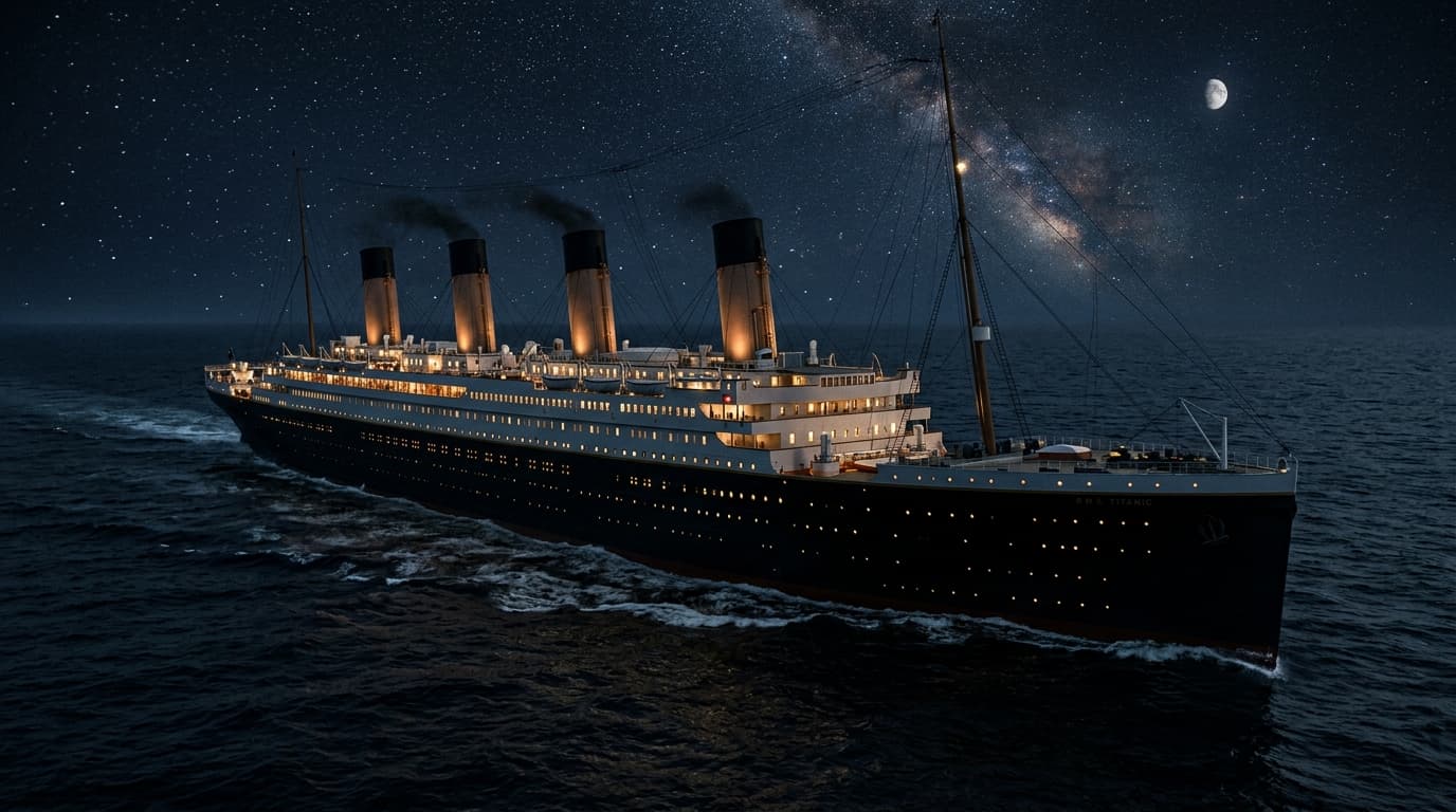 Titanic Luxury Steamship on Ocean